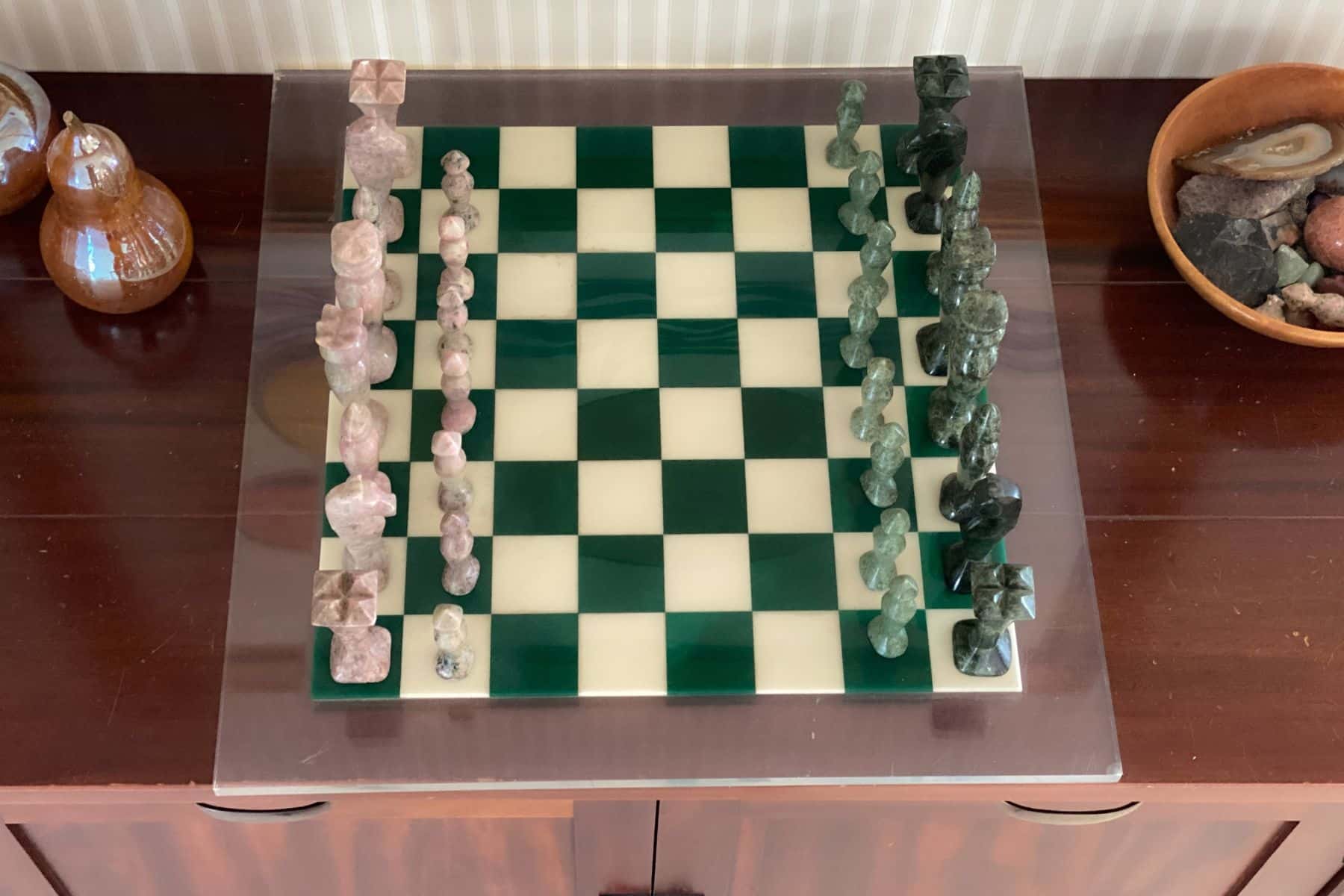 Displaying something sentimental like a chess set is a good example of striking balance in decluttering