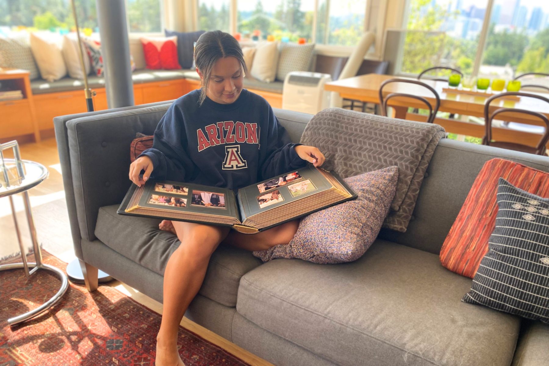 Girl looking at wedding album